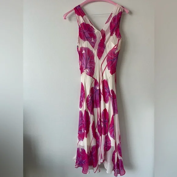 Diane Von Furstenberg Dita Silk Crepon Dress -Pink & White Kimono Leaf Size S - Picture 4 of 9